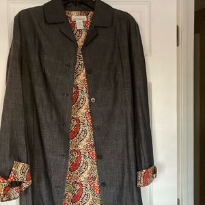 Blue cotton 65% textured fabric - classic coat with flip paisley